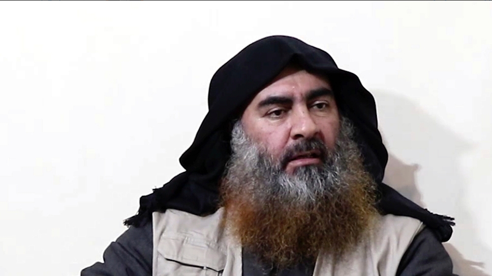 This file image made from video posted on a militant website April 29, 2019, purports to show the leader of the Islamic State group, Abu Bakr al-Baghdadi, being interviewed by his group's Al-Furqan me