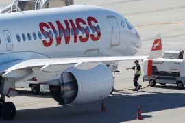 Airbus A220 jet of Swiss Airlines