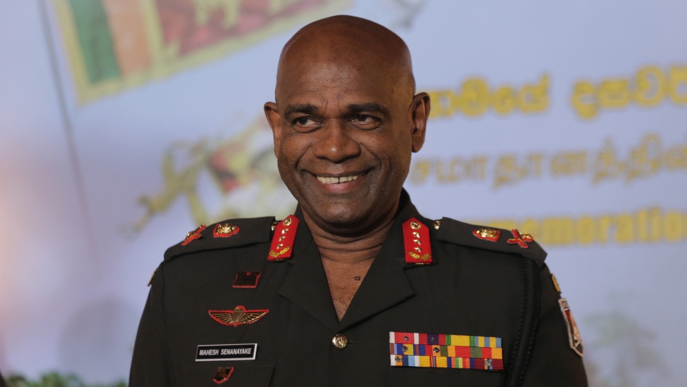 Sri Lankan army commander Lt. Gen. Mahesh Senanayake gestures as he arrives for a media briefing in Colombo, Sri Lanka, Thursday, May 16, 2019. Sri Lanka’s army chief says other groups of Islamic extr