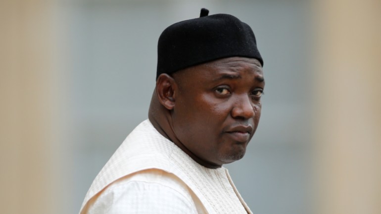 Gambian President Adama Barrow leaves the Elysee Palace after a meeting with French President in Paris, France, March 15, 2017