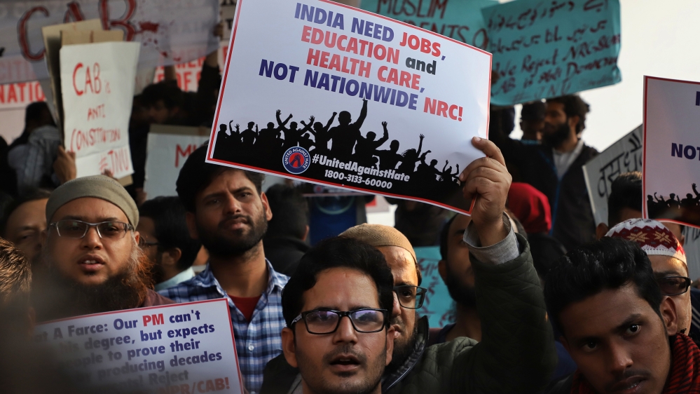 People protest against the Citizenship amendment bill and National Register of Citizens (NRC) in New Delhi, India on 07 December 2019 (Photo by Nasir Kachroo/NurPhoto via Getty Images)