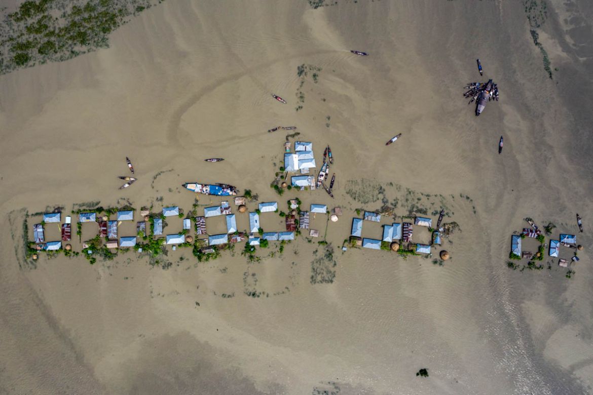 Aerial view of the flooded area of northern district Kurigram, Bangladesh, more than 7 million people affected by flood and estimated 119 people have lost their lives due to drowning as well as factor