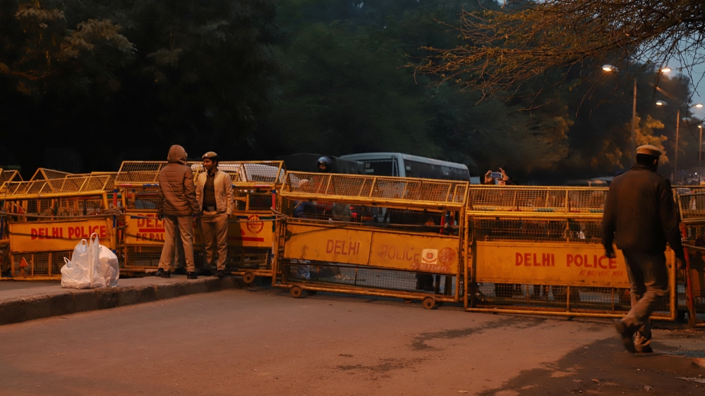 Police installed barricades near a road leading towards JNU Jawaharlal Nehru University in New Delhi India on 06 January 2020 (Photo by Nasir Kachroo/NurPhoto via Getty Images)