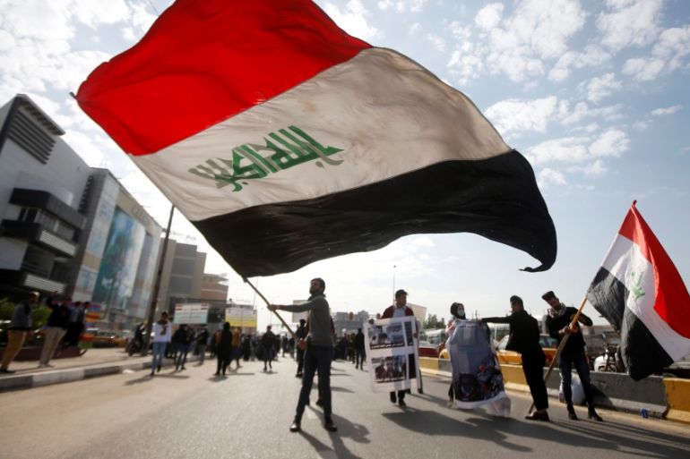 University students attend a protest against the U.S and Iran interventions, in Basra