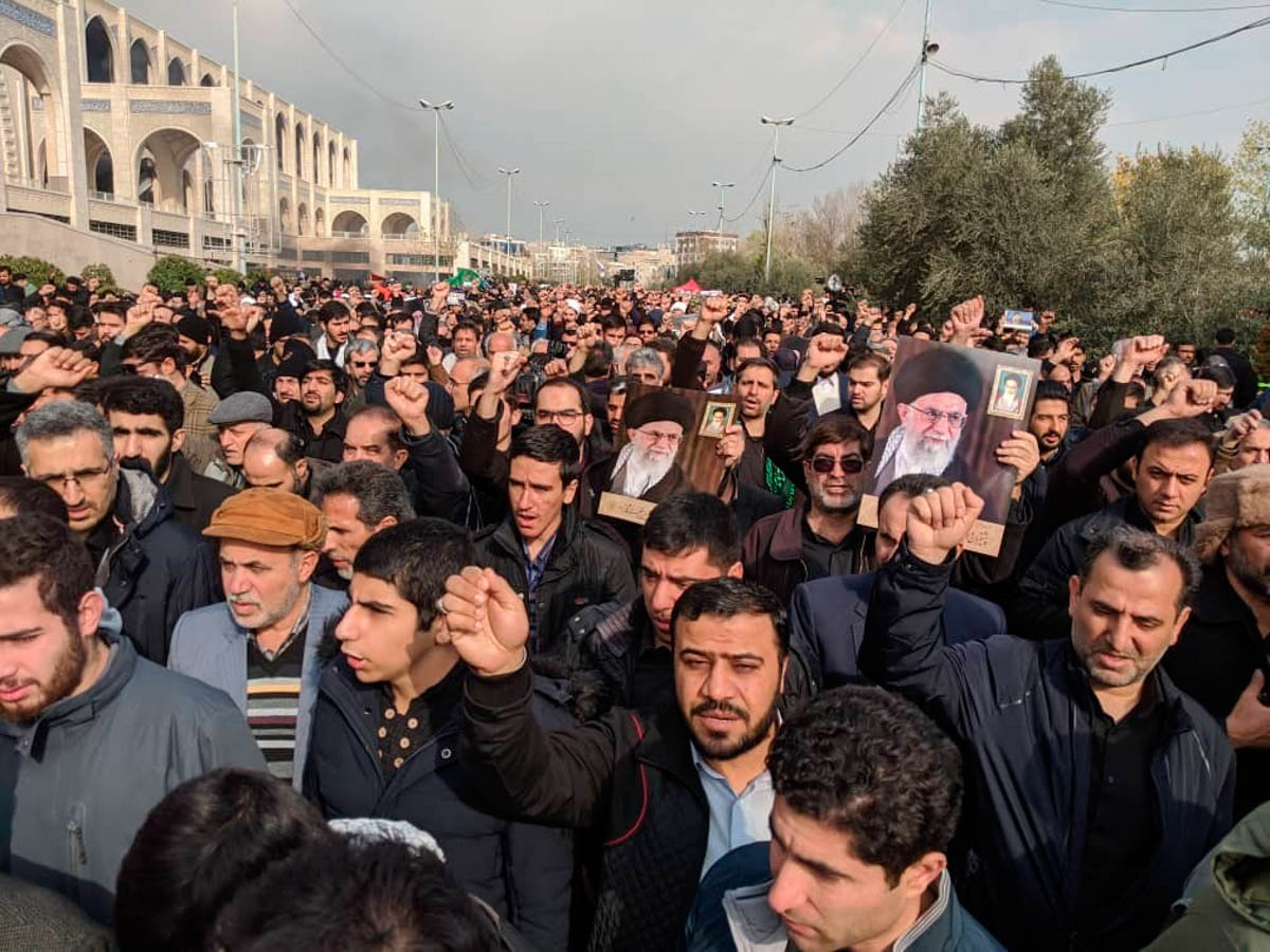 Protesters demonstrate over the U.S. airstrike in Iraq that killed Iranian Revolutionary Guard Gen. Qassem Soleimani in Tehran, Iran, Jan. 3, 2020. Iran has vowed 