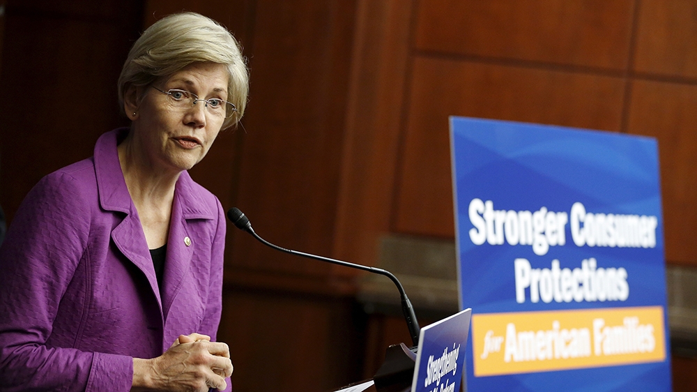 U.S. Senator Elizabeth Warren (D-MA) speaks at a news conference marking the fifth anniversary of the passing of the Dodd-Frank Wall Street reform law, on Capitol Hill in Washington July 21, 2015. R