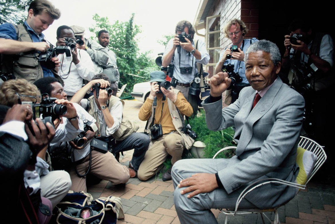 JOHANNESBURG, SOUTH AFRICA - FEBRUARY 15: African National Congress (ANC) leader Nelson Mandela at home in Soweto, five days after his release from Victor Verster Prison in Paarl, South Africa, after