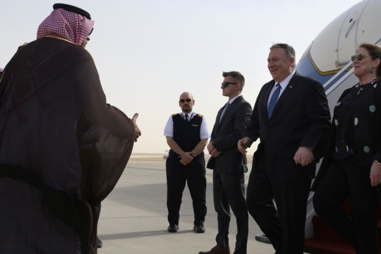 U.S. Secretary of State Mike Pompeo arrives at the King Khalid International Airport in the Saudi capital Riyadh