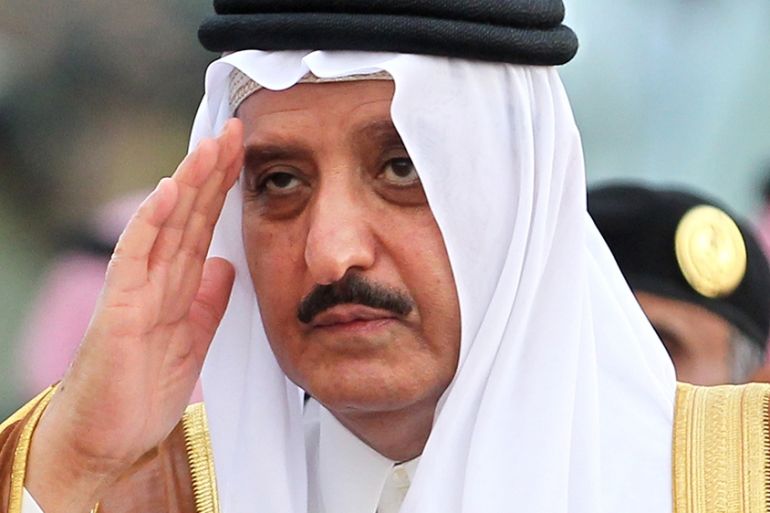 Saudi interior minister Prince Ahmed bin Abdul-Aziz salutes as attends a martial parade of Saudi armed forces as they prepare for the influx of people participating in the annual Hajj, in Arafat, 15 k