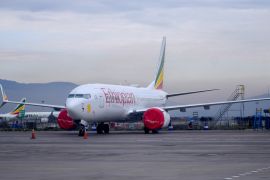 An Ethiopean Airlines Boeing 737 Max 8 parked at Bole International airport, Addis Ababa, Ethiopia, 04 April 2019 (reissued 27 June 2019). According to media reports a newly discovered potential hardw