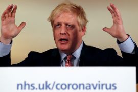 British Prime Minister Boris Johnson holds a news conference addressing the government's response to the coronavirus outbreak, in London, UK March 12, 2020 [Simon Dawson/Reuters]