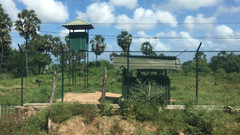 A watchtower in an army camp in Keppapilavu in northern Sri Lanka