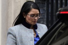 The UK's Home Secretary Priti Patel leaves after a cabinet meeting at 10 Downing Street, in London on March 17, 2020 [Will Oliver/EPA-EFE]