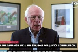 Democratic U.S. Presidential candidate Senator Bernie Sanders announces he is suspending his campaign for the Democratic presidential nomination in livestream from Burlington