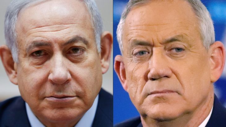 This combination of file pictures shows Israeli Prime Minister Benjamin Netanyahu attending the weekly cabinet meeting at his office in Jerusalem on December 9, 2018 and retired Israeli general Benny