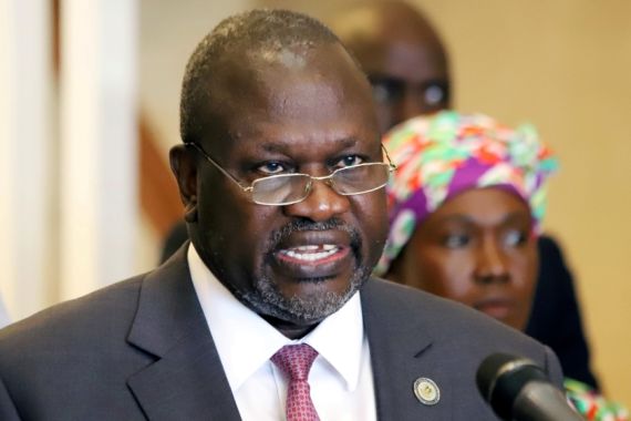 South Sudan''s Vice President Riek Machar addresses a news conference in Juba