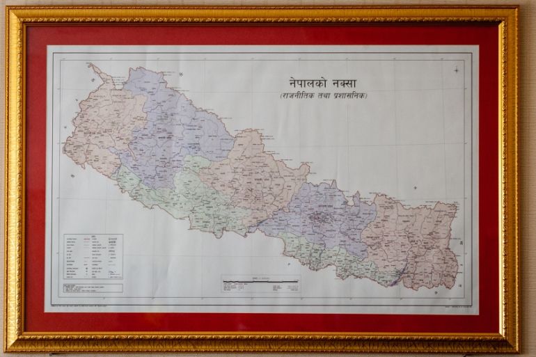 A view of Nepal''s updated map is seen in a photo frame. Minister for Land Management Padma Aryal released the updated map of Nepal at a program on Wednesday at a time when Nepal and India have each be