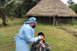 A member of the Siekopai nation of Wa''iya Community is tested for antibodies of the coronavirus disease (COVID-19), at the territories of the Siekopai nation in Sucumbios, Ecuador, April 29, 2020 in t