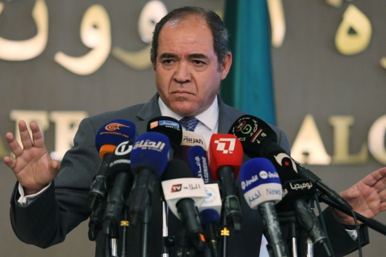 Algeria''s Foreign Minister Sabri Boukadoum speaks during a joint news conference with Arab League Secretary General Ahmed Aboul Gheit in Algiers