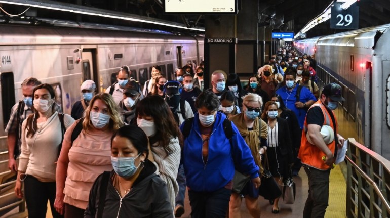 Commuters arrive at Grand Central Station with Metro-North during morning rush hour on June 8, 2020 in New York City. Today New York City enters "Phase 1" of a four-part reopening plan after spending
