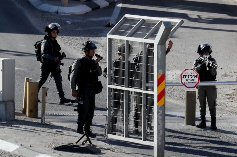 Scene of a Palestinian ramming attack at an Israeli military checkpoint near the town of Abu Dis