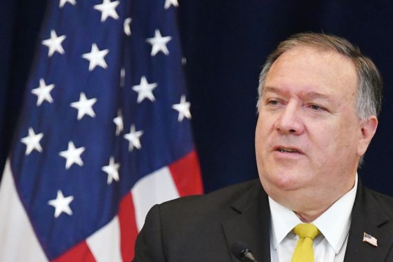 US Secretary of State Michael Pompeo speaks during a press conference with Iraq''s Foreign Minister Fuad Hussein at the State Department in Washington, DC on August 19, 2020. MANDEL NGAN / AFP