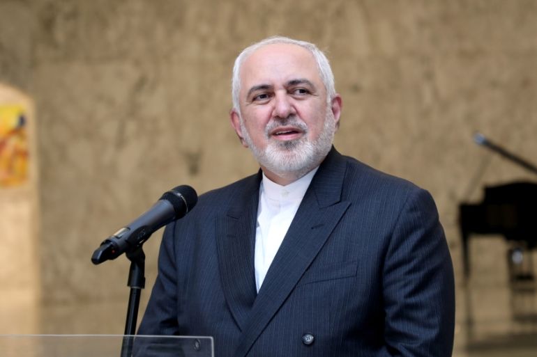Iran''s Foreign Minister Mohammad Zarif speaks at the presidential palace in Baabda