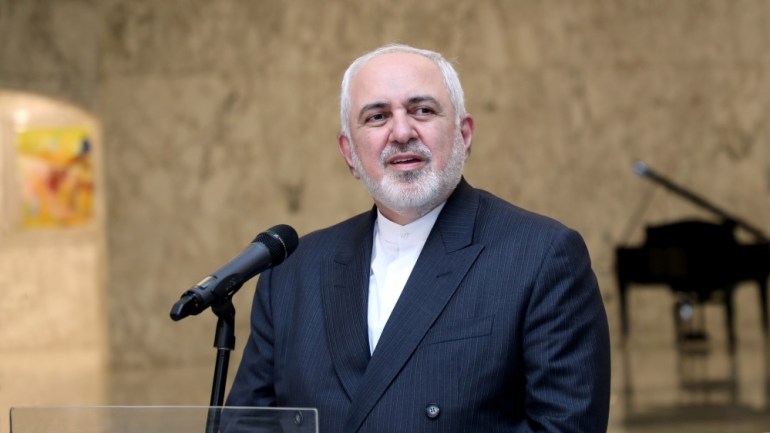 Iran''s Foreign Minister Mohammad Zarif speaks at the presidential palace in Baabda