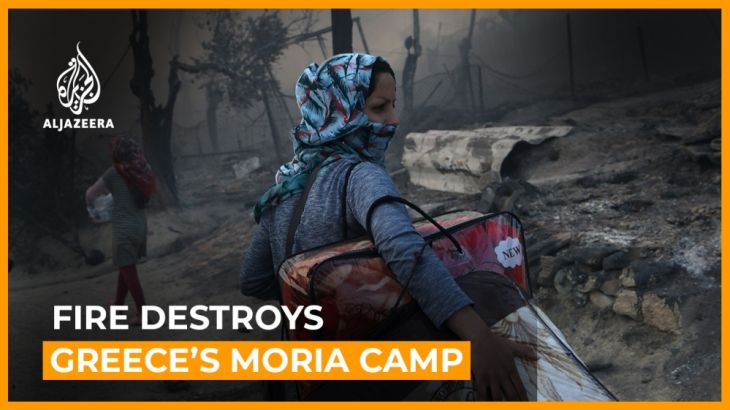 Refugees flee as fire destroys Greece’s overcrowded Moria camp