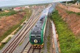 A train departs from Rigasa station in Kaduna, Nigeria