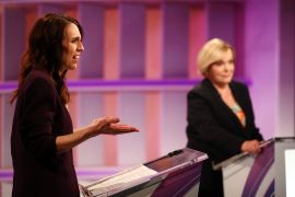 National Party leader Judith Collins and Prime Minister Jacinda Ardern speak during the TVNZ&#39;s Leaders&#39; Debate on September 22, 2020, in Auckland, New Zealand [File: Fiona Goodall/Getty Images]