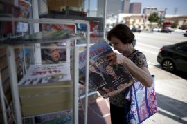 A woman reads a Farsi magazine in Westwood, Los Angeles, California on July 14, 2015. [File: Reuters/Lucy Nicholson]