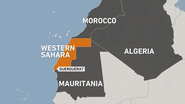 Map of Guerguerat, Morocco, Western Sahara, Mauritania, Algeria