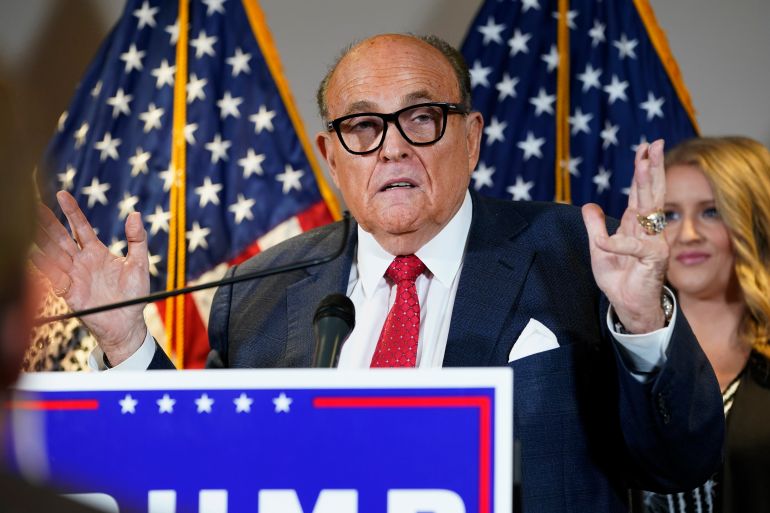Rudy Giuliani speaks during a press conference.