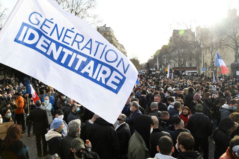 Generation Identity members protest the closure of the organisation
