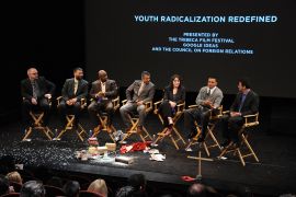 Pannelists T.J. Leyden, Usama Hasan, Melvyn Haward Jr., Maajid Nawaz, Susan Cruz, Paul Carrillo and moderator Jared Cohen speak at the Youth Radicalization Redefined during the 2011 Tribeca Film Festival at SVA Theater on April 29, 2011 in New York City [File: Jason Kempin/Getty Images/AFP]