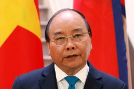 Vietnam's Prime Minister Nguyen Xuan Phuc attends a news conference with Nepal's Prime Minister Khadga Prasad Sharma Oli (not pictured) at the Government Office in Hanoi, Vietnam May 11, 2019