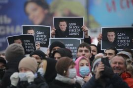 Alexey Navalny's supporters stage a protest against his jailing