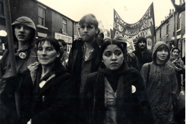 Anwar Ditta pictured leading a demonstration as part of her campaign to bring her children from Pakistan to the UK on November 15, 1980 [File: Photo courtesy of Anwar Ditta]