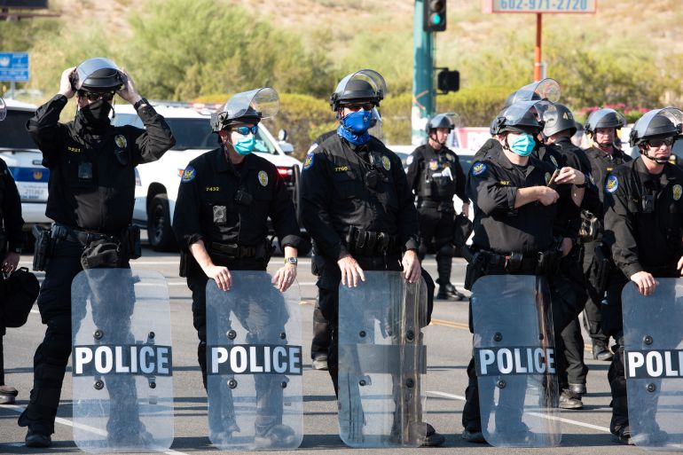 Police block a protest in Arizona