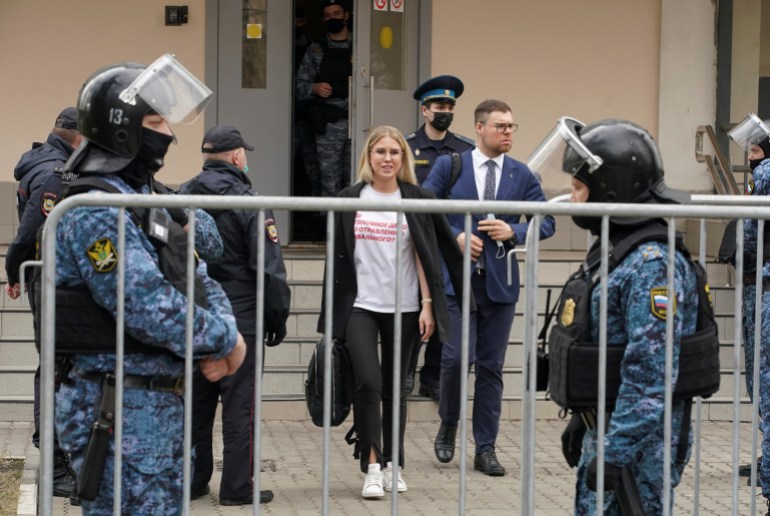 Lyubov Sobol leaves a court building