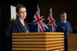 New Zealand&#39;s Prime Minister Jacinda Ardern and Commissioner of Police Andrew Coster speak during a press conference in Wellington on September 4, 2021, after the country recorded its first COVID-related death in six months [Mark Mitchell/AFP]