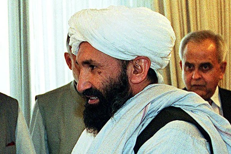 A file photo of Mullah Hassan Akhund during a visit to Pakistan in 1999