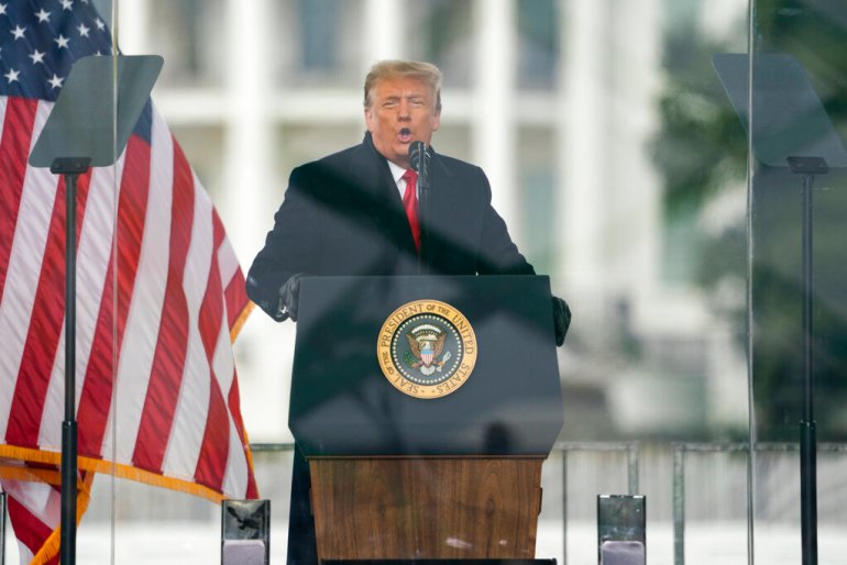 President Donald Trump speaks during a rally protesting the electoral college certification of Joe Biden as President in Washington on January 6.