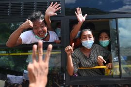 Detainees released from Insein Prison celebrate in Yangon