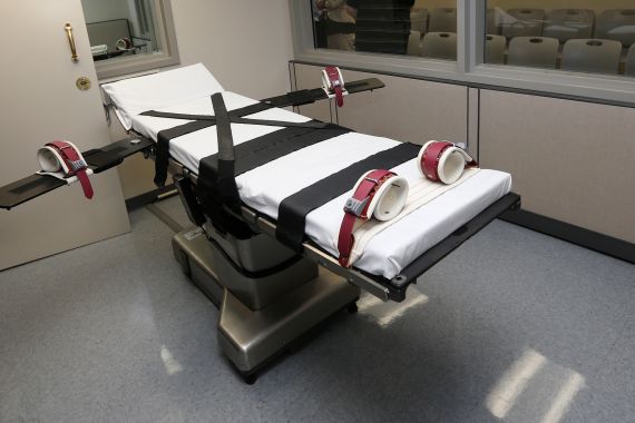 A gurney in a US execution chamber