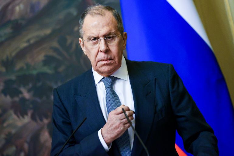 Russian Foreign Minister Sergey Lavrov during a press conference in Moscow, Russia