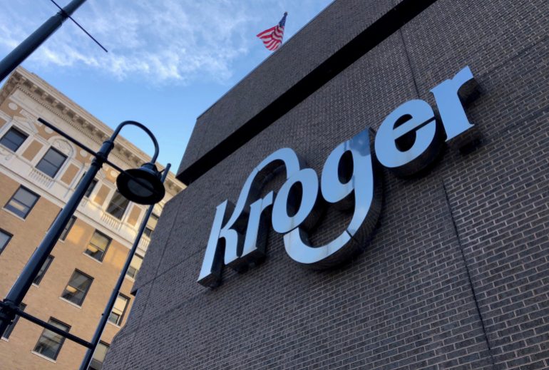 The Kroger supermarket chain's headquarters is shown in Cincinnati, Ohio, US