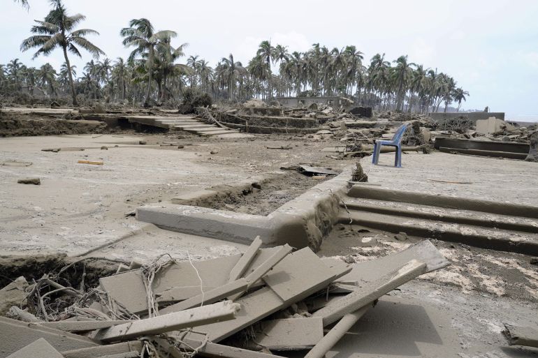 Destroyed beach resorts in the Hihifo district of Tonga's main island Tongatapu following the January 15 eruption
