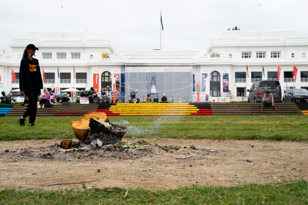 The embassy in front of Parliament House is one of the longest public protests, symbolised by an ongoing sacred fire